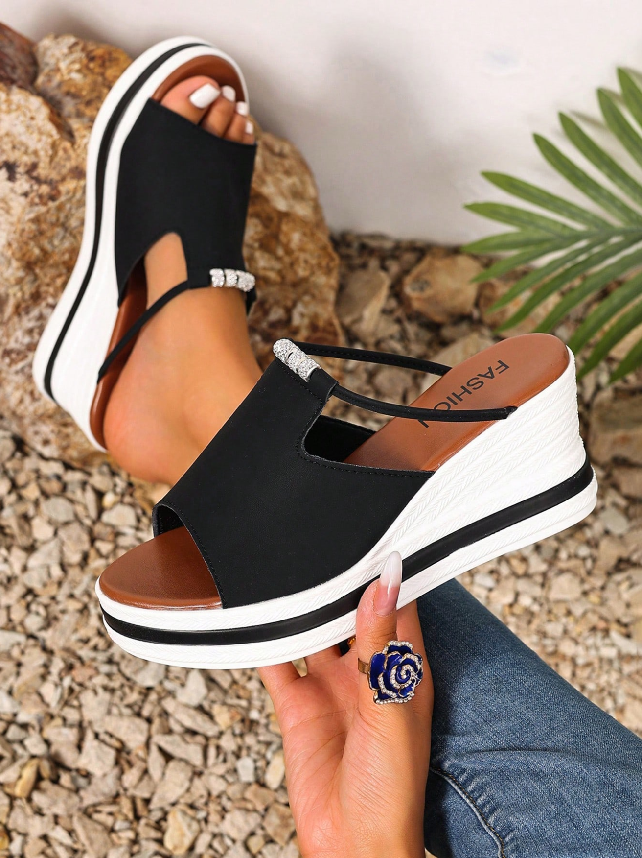 2025 Summer New Wedge Thick Sole Women Sandals, High Heel Women Sandals, Slip-On High Heel Women