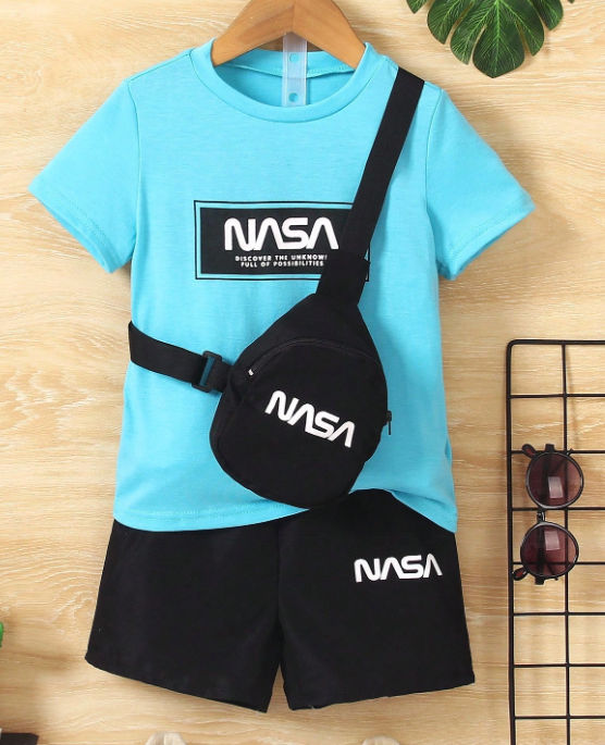 3pcs/Set Toddler Boys Casual Cute T-Shirt, Shorts And Bag Set,
