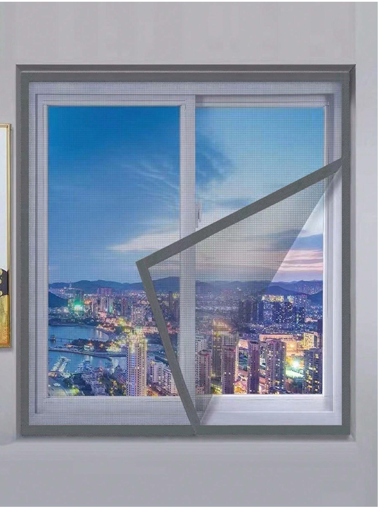 50x80 1pc Gray Anti-Mosquito Mesh Net, Self-Adhesive Home Use Window Curtain, White Mesh, Nail-Free Installation