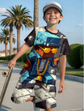 SHEIN 2pcs/Set Tween Boy Casual Minimalist Short Sleeve Crew Neck Outfit, Suitable For Summer
