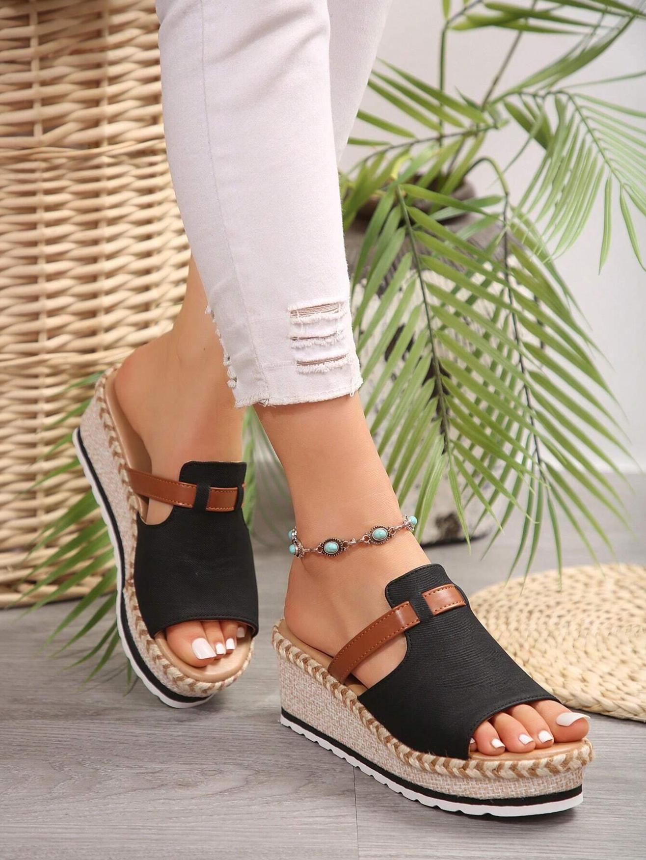 Summer New One-Piece Open Toe Fashion Women Wedge Thick-Soled Slippers
