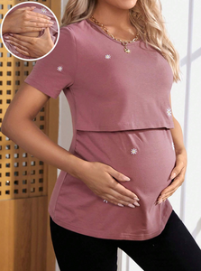 SHEIN Maternity Round Neck Nursing Clothes T-Shirt