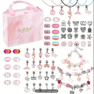 66pcs DIY Charm Bracelet Making Kit with Unicorn Mermaid Pink Craft Jewelry Set, Perfect for Birthday and Christmas New Year Jewelry-Making Supplies