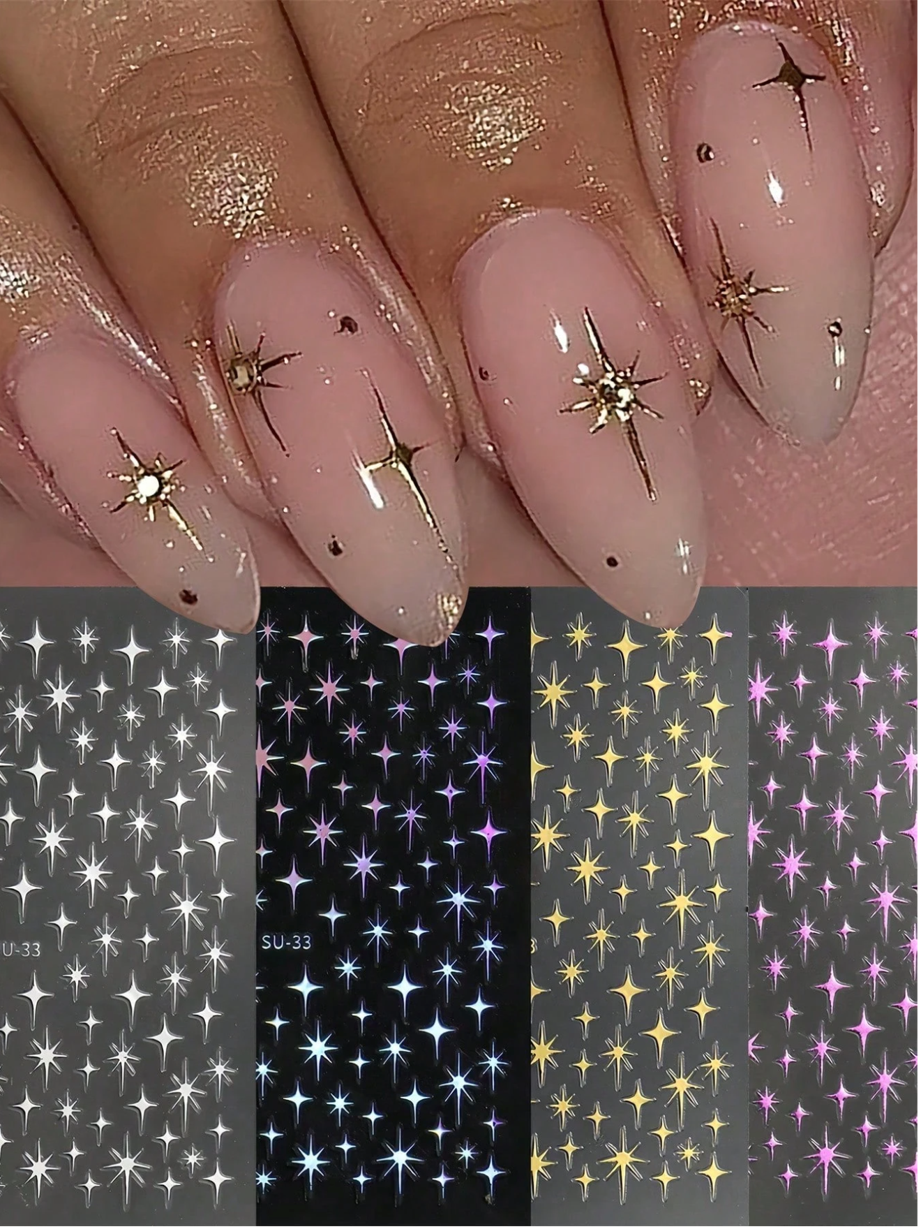 Golden Starburst Nails Stickers