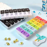 1PC Innovative Rainbow Black-And-White Transparent Lid Design Large Capacity 7-Day 14-Compartment AM/PM Min