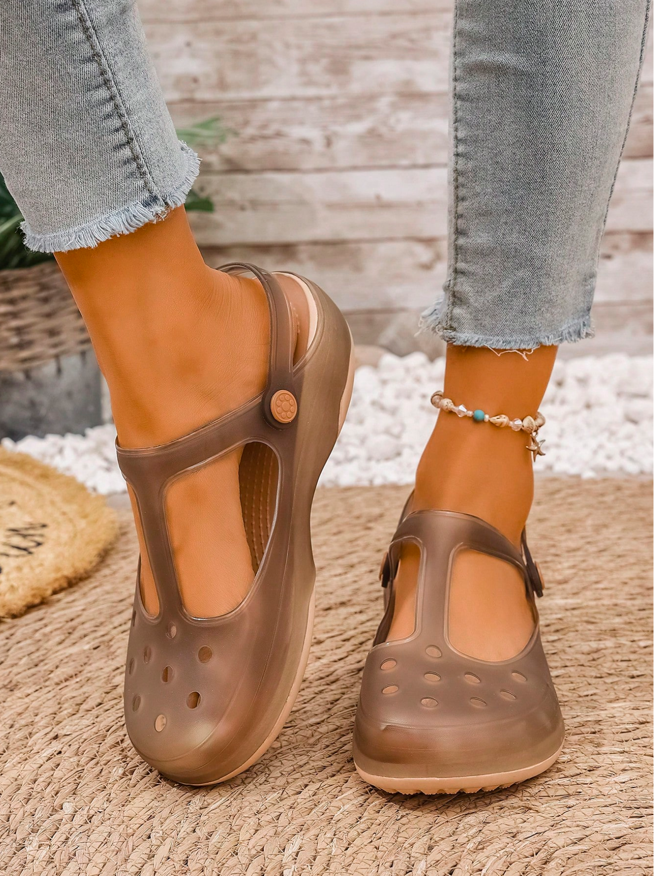 Summer Women's Hole Shoes,Casual,Pure Colour,Non-Slip,Soft Bottom,Platform Beach Sandals,Essential Shoes