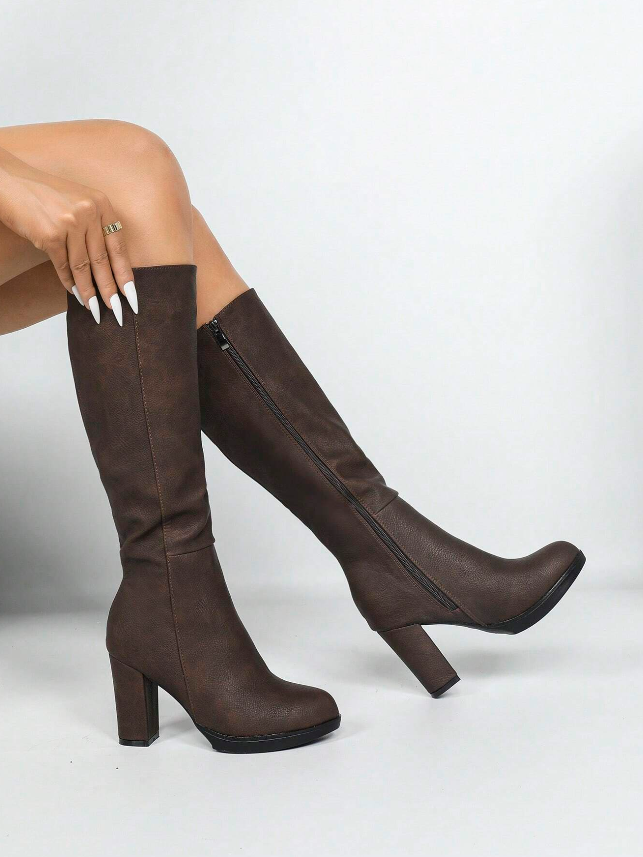 Ideal With Hoodies,Women's Chunky Heel Waterproof Platform Over-The-Knee Boots, Casual