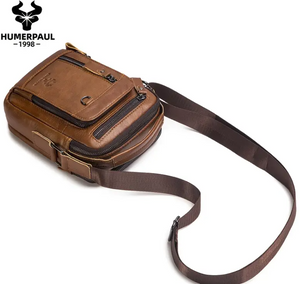 HUMERPAUL Genuine Leather Crossbody Bag - Adjustable Strap, Zipper Closure,