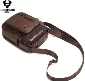HUMERPAUL Genuine Leather Crossbody Bag - Adjustable Strap, Zipper Closure,