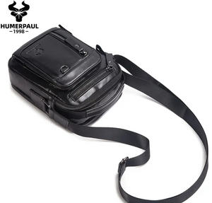 HUMERPAUL Genuine Leather Crossbody Bag - Adjustable Strap, Zipper Closure,