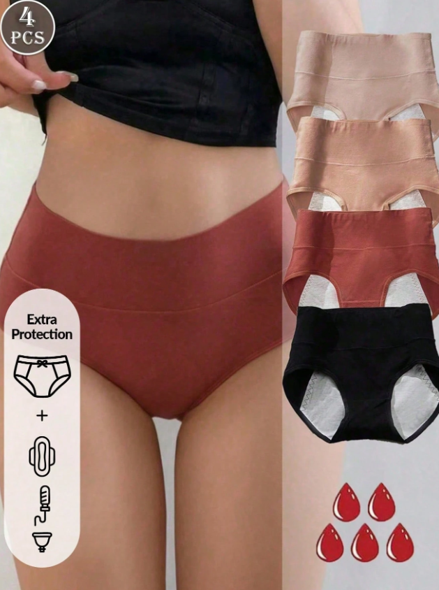 4pcs/Set Meillard Color Series Women's Menstrual Period Leakproof Cotton Crotch Breathable High Waist