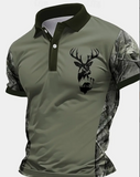 Men's Quick-Dry Camouflage Shirt with Deer Head Print - Breathable Short Sleeve Button-Up Collar, All-Season Outdoor Hunting & Hiking Clothing, Machine Washable Trekking Gear, Hiking Gear, Comfortable Fit, PLUS SIZE