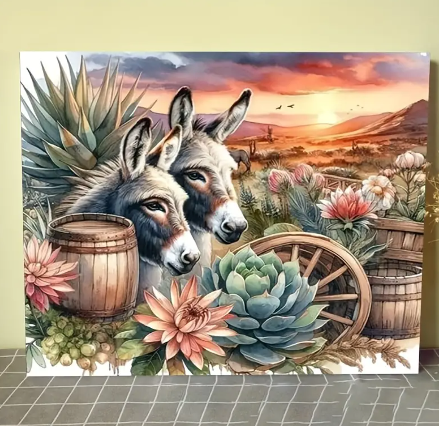 A Set of Digital Oil Painting Kit Titled 'Two Donkeys And Some Farming Tools' (Requires Patience to Complete), Designed for Numbered Painting, Home Decor Wall Art,