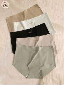 5pcs Seamless Mulberry Silk Antibacterial Gusset Underwear, Mid-Waist Sports Shorts For Women, Yoga &
