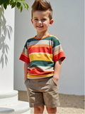 2pcs Boys Casual Striped Short Sleeve T-Shirt + Comfy Shorts Set, Perfect For Summer