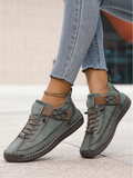 Women's Couple Styles Ankle Boots, Handmade Stitching, British Style Casual Shoes, Slip-On Rubber Anti-Skid Sole,