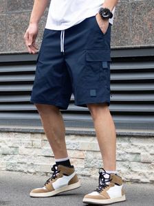 Manfinity Homme Men's Ins Fashion Street Drawstring Work Shorts, Men's Street Shorts, Cool And