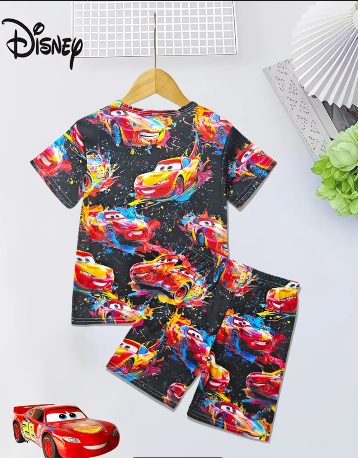 Racing, Lightning McQueen, Flame Race, HD Print, Boys' Spring And Summer Pajama Set