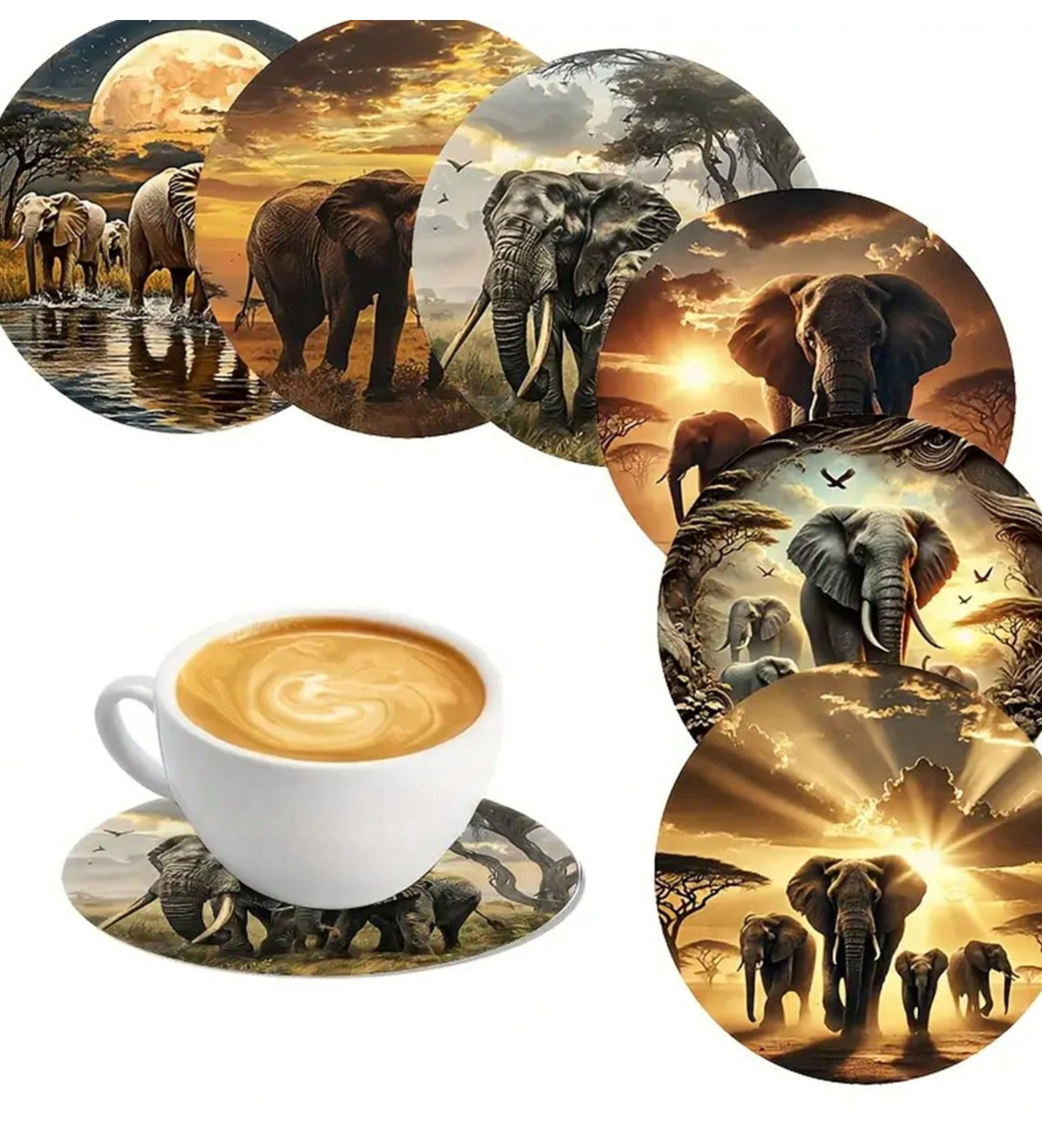 6pcs Set Wooden Elephant Pattern Coasters, Suitable For Various Commercial Venues, Living Room, Kitchen, Dining