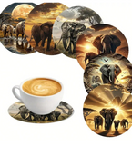 6pcs Set Wooden Elephant Pattern Coasters, Suitable For Various Commercial Venues, Living Room, Kitchen, Dining