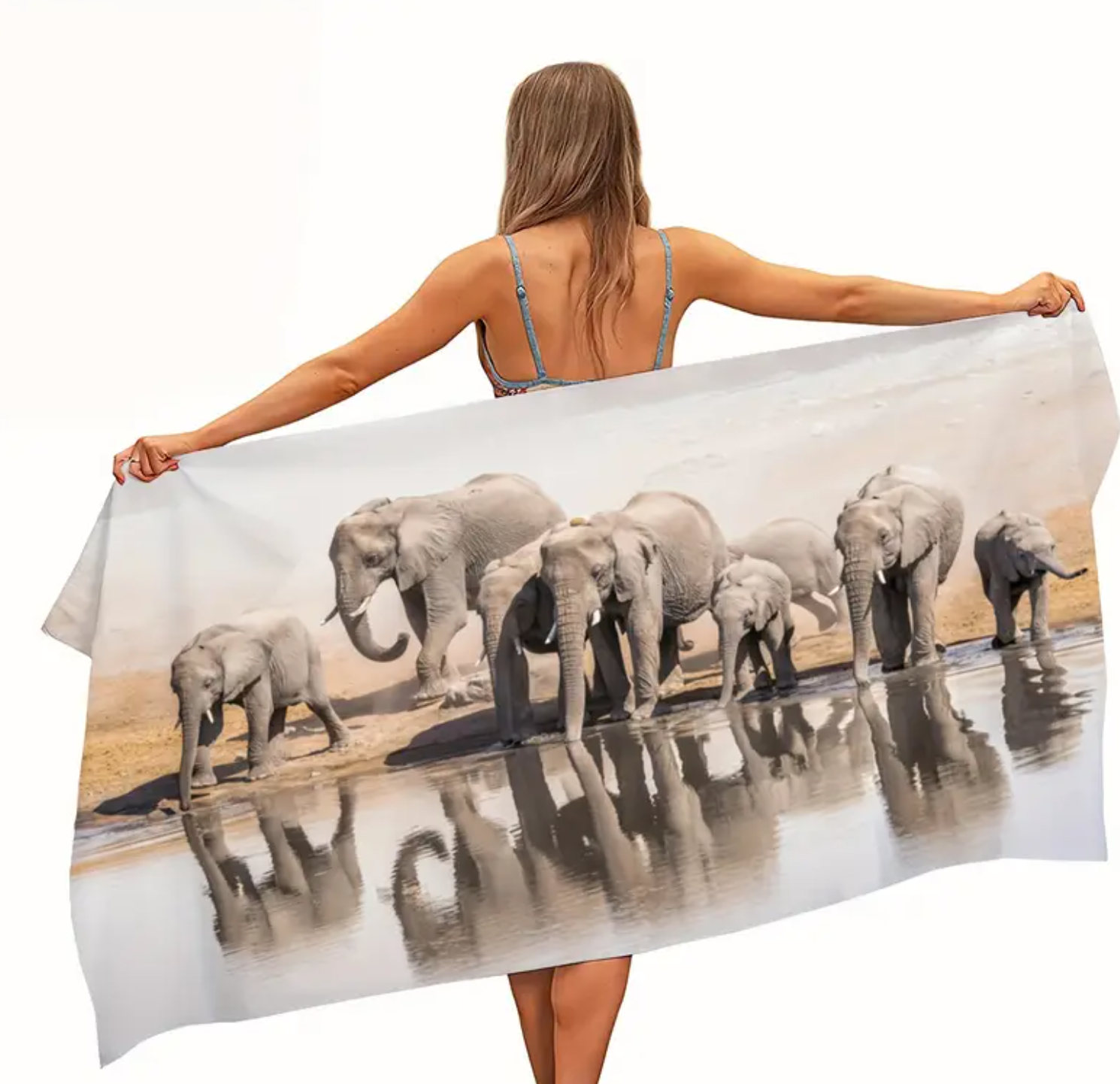 1pc Elephant Drinking Water Pattern Ultrafine Fiber Beach Towel, Soft Comfortable Lightweight Portable Beach Blanket, Suitable for Outdoor Travel Camping Seaside Vacatio