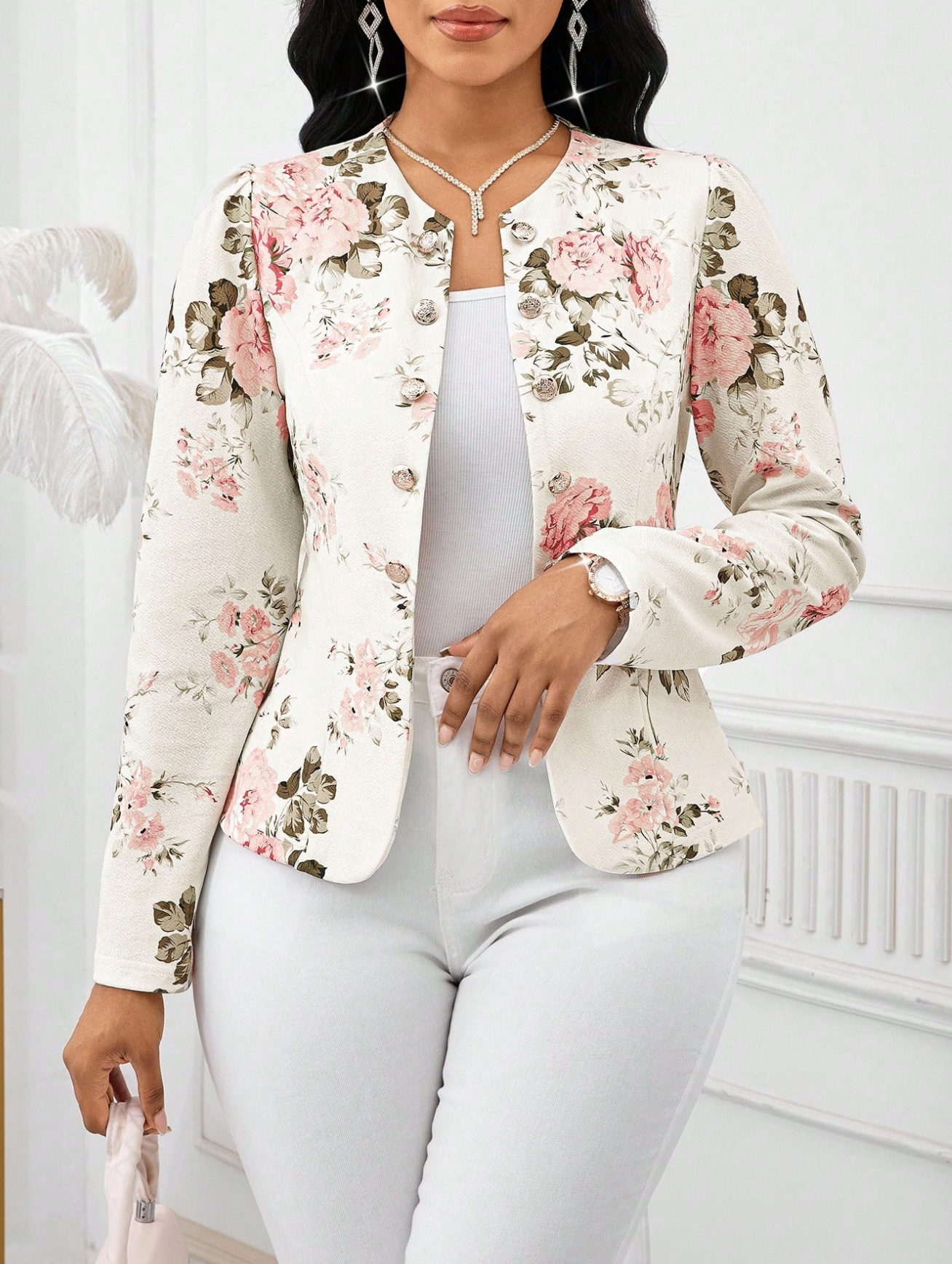 SHEIN Lady Four Seasons Women's Thin Jacket Long Sleeve Elegant Romantic Casual Commuter Busines