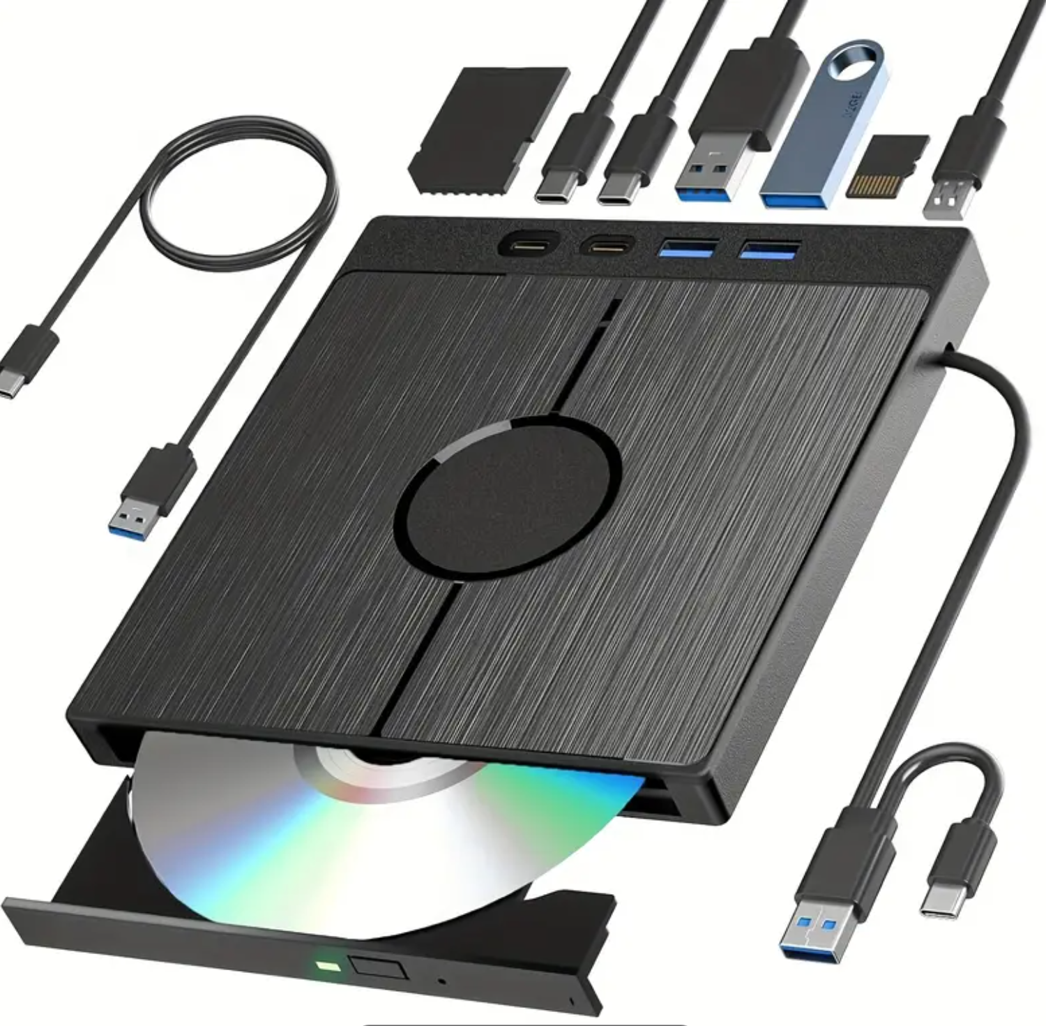 External Blu Ray Drive 7-in-2, Portable USB 3.0/Type-C/SD/TF Card, Compatible with Windows XP/7/8/10/11, Mac, Laptop/PC/Smart TV/monitor