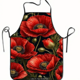 1pc Mother's Day Red Poppies Print Sleeveless Polyester Apron - Vibrant Floral Design with Green Leaves, Durable & Stylish for Kitchen Baking, Cooking, or Work