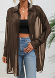 LUNE Solid Color Front Button Sheer Casual Long Sleeve Shirt