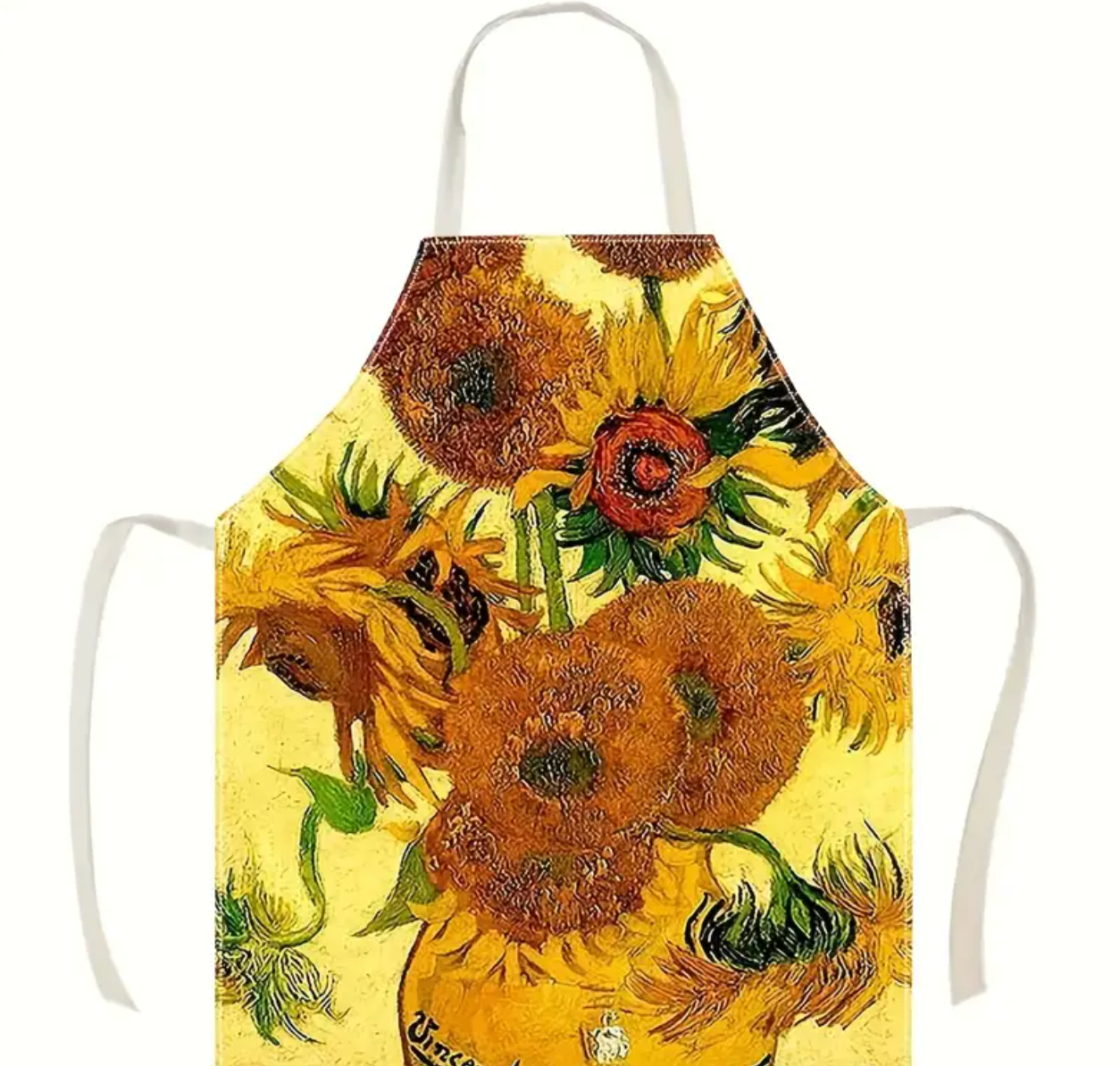 1pc Apron - Elegant Sunflowers in Vase Design, Heavy-Duty Natural Linen Fabric Cooking Apron for Women & Men