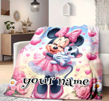 1pc Customizable Minnie Mouse Flannel Blanket - Personalized "Your Name" Design