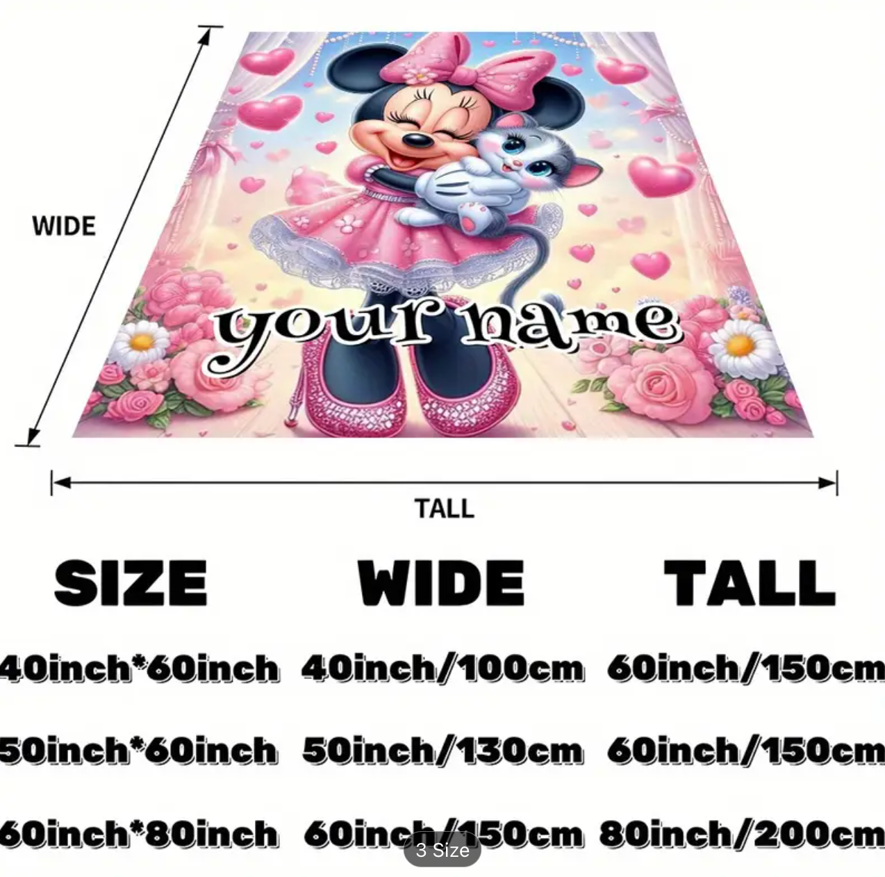 1pc Customizable Minnie Mouse Flannel Blanket - Personalized "Your Name" Design