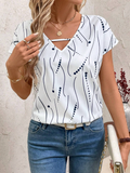 SHEIN Clasi Women Hollow-Out Allover Print Casual Short Sleeve Top