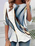 Women's Casual Random Print Loose Fit Long Sleeve Round Neck T-Shirt