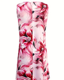 Women'S Elegant Floral Print Sleeveless V-Neck Dress