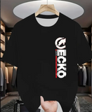 Men'S Plus Size "ECKO" Graphic T-Shirt - White Casual Summer Tee with Red & Black Design, Round Neck, Short Sleeve