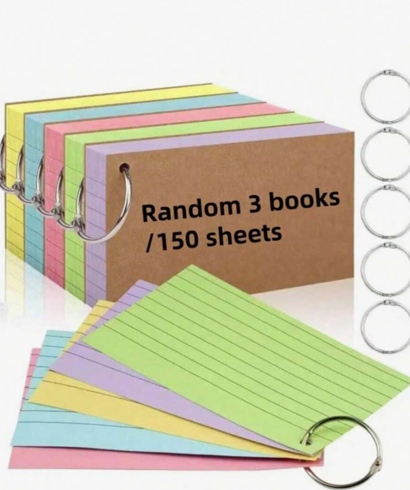 Index Cards, 3PCS/150 Sheets Colored Flash Cards With Rings, 3x5 Inches Note Cards, Lined Notecards Ruled