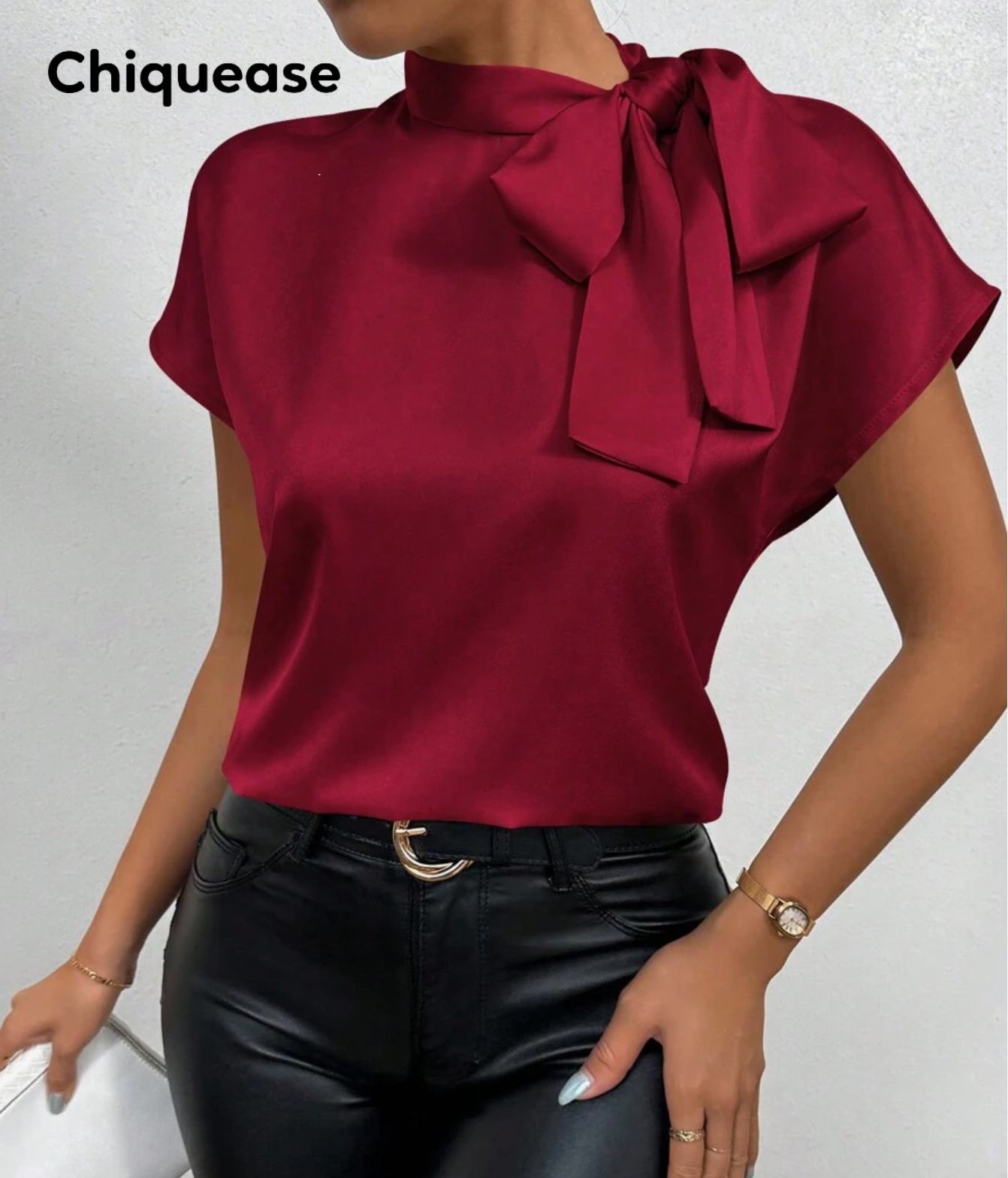 Chiquease Women Lace-Up Short Sleeve Casual Minimalist Top For New Year Holiday Party Clothes