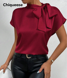 Chiquease Women Lace-Up Short Sleeve Casual Minimalist Top For New Year Holiday Party Clothes