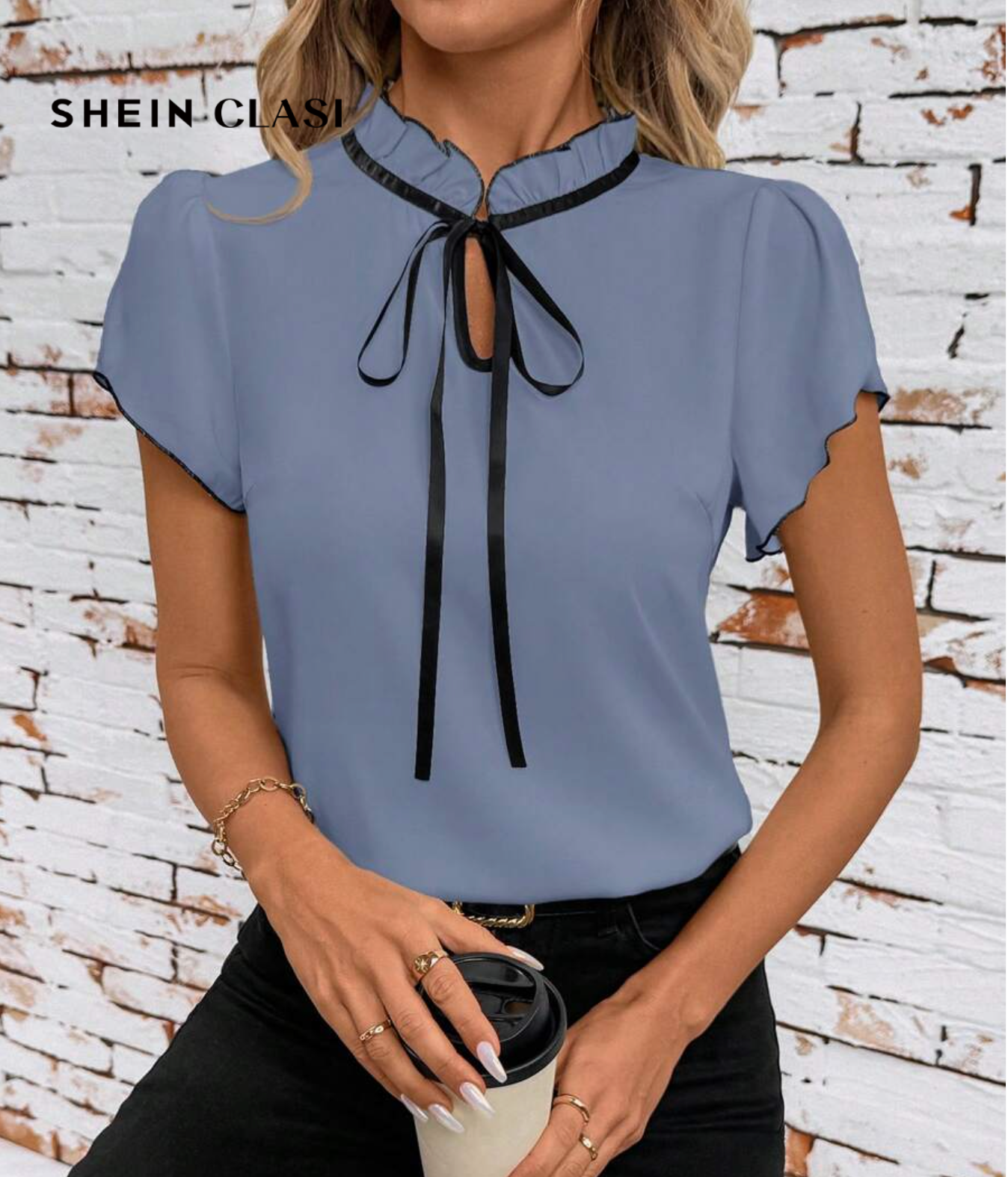 SHEIN Clasi Fitted Women's Contrast Color Short Sleeve Blouse Summer For Women Teacher For Women