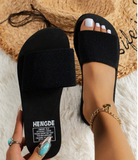 Women's Lightweight Simple Casual Elastic Band Plastic Soft Bottom Flat Slide Sandals, Black, Suitable For Party,