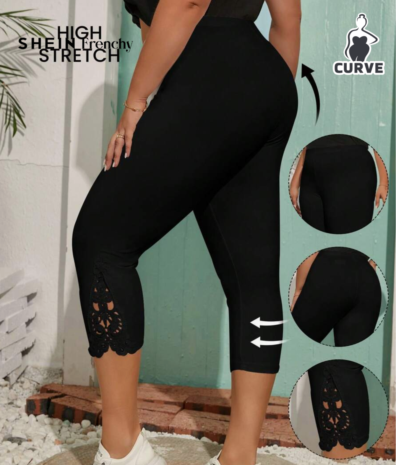 SHEIN Frenchy Plus Size Women's Casual Lace Patchwork White Leggings Summer Bottoms