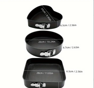 3 styles set carbon steel baking tray cake mold, baking tray heart-shaped circular square detachable bottom baking mold