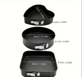 3 styles set carbon steel baking tray cake mold, baking tray heart-shaped circular square detachable bottom baking mold