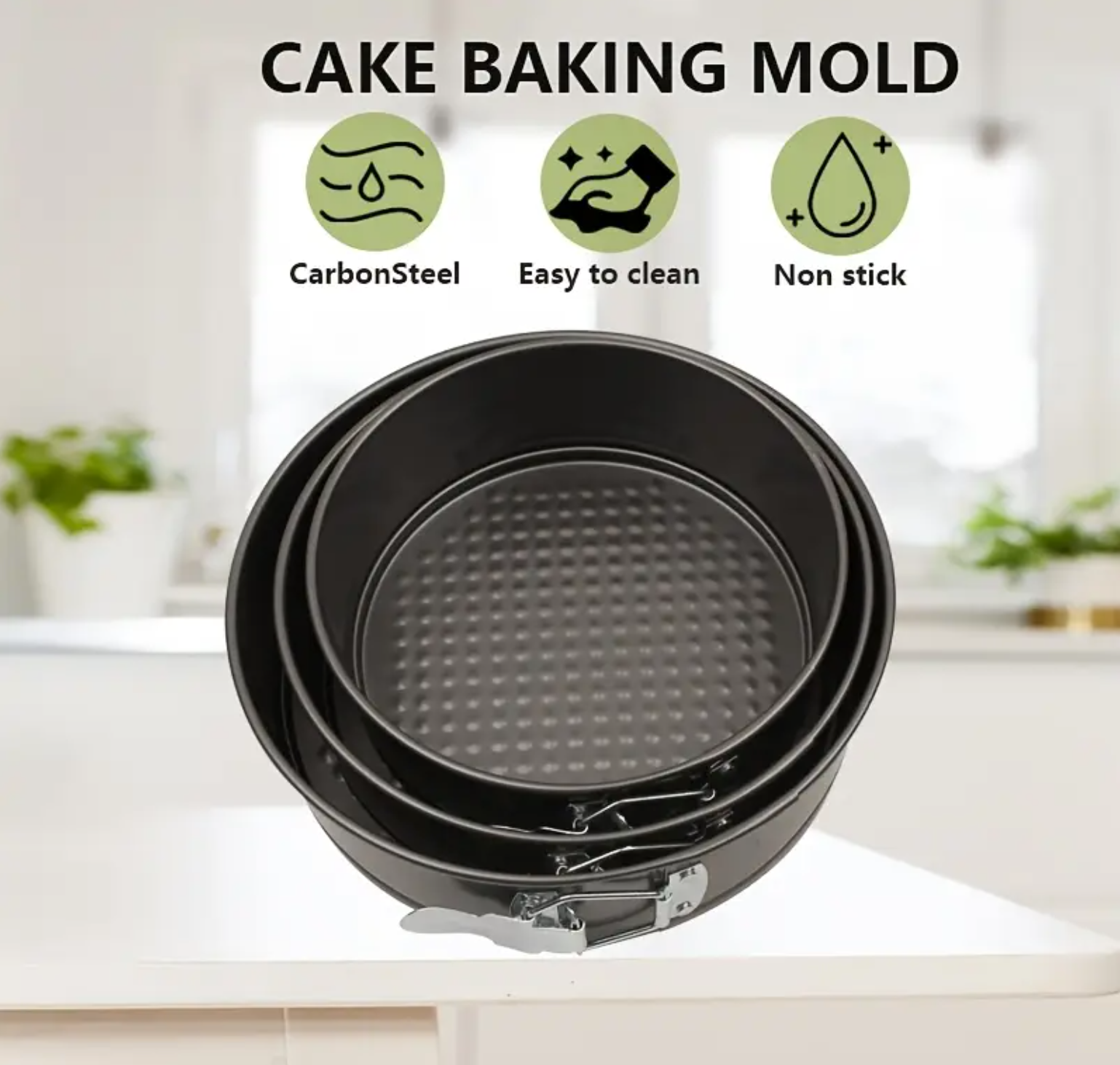 18-20-22 Round Locking Cake Molds 17.81cm+19.51cm+22.0cm Springform Baking Pan Carbon Steel Baking Mold Set Small, Medium & Large Size