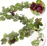 2m Artificial Grape Vine with Realistic Purple Grapes & Green Leaves - Durable Plastic Indoor/Outdoor Decor for Weddings, Home, Garden, Office, Photo Booth - No Electricity Needed, Artificial Vines for Outdoors, Garden Decoration, Decorative Garland