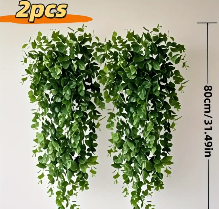 ll-Season 2pcs Set of Beautiful Large Artificial Hanging Plants with Perfect Elegant Leaf Texture, UV Resistant Natural