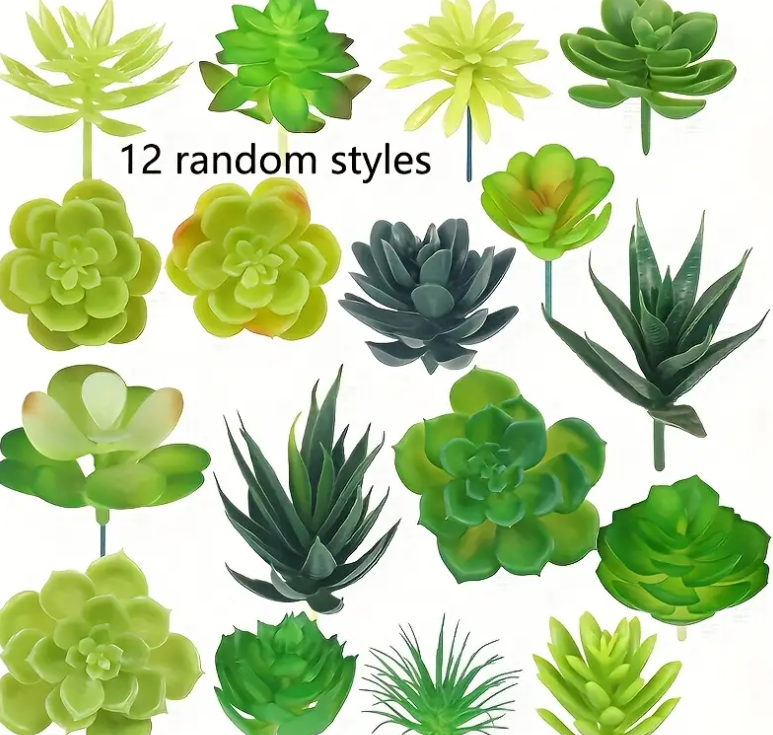 17 different green succulent plants, 4/8/12pcs random green series, simulated succulents, creative DIY pot accessories, home living room table decoration