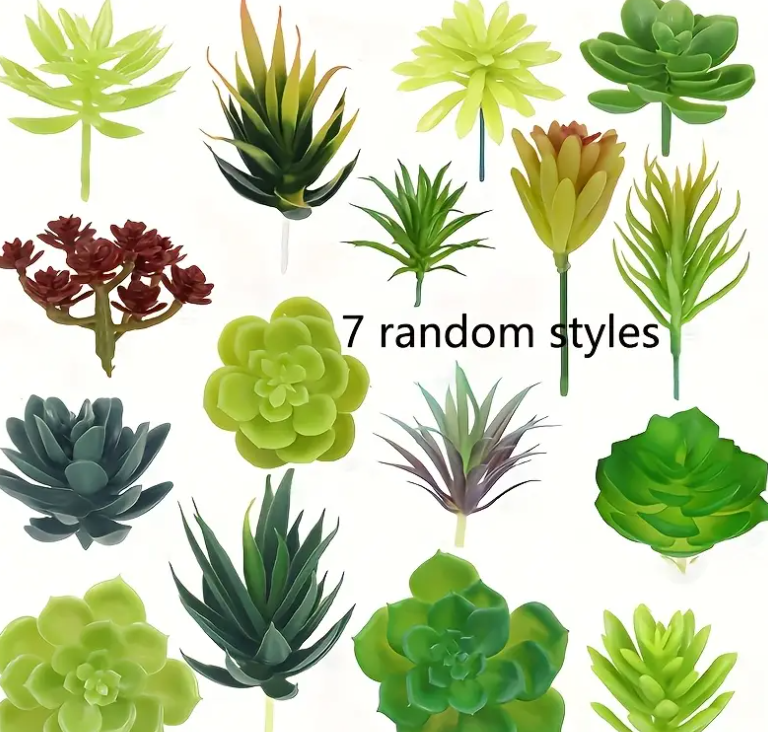 16-Plant Green Succulent Set, 7/Random Plant Series, Simulated Succulents, Creative DIY Planter Accessories, Home Living Room Table Area Decoration