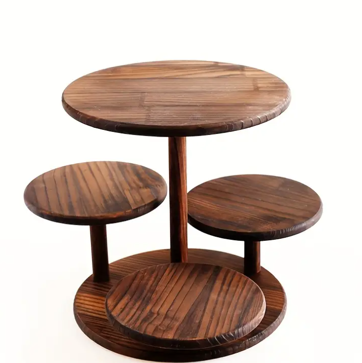 Wooden 4-Tier Cupcake Stand, Rustic Log Cake Tower with Tiered Serving Trays, Round Dessert Display Holder for Snacks, Birthday, Tea Party, Graduation Decor